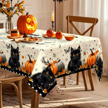 Halloween Black Cat Tablecloth Witchy Rectangle Table Decor-MoonChildWorld