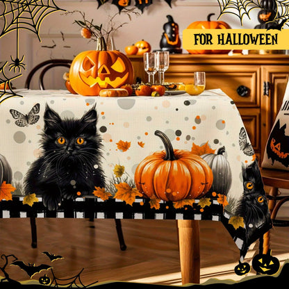 Halloween Black Cat Tablecloth Witchy Rectangle Table Decor-MoonChildWorld