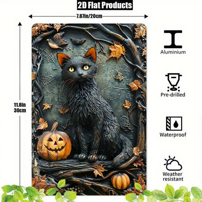 Halloween Black Cat Wall Art Witchy Cat Metal Sign Spooky Home Decor-MoonChildWorld