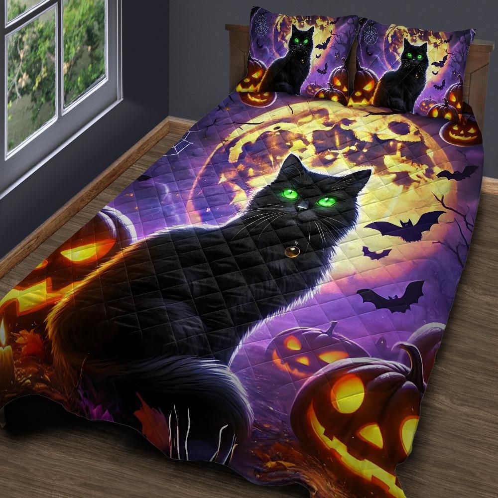 Halloween Black Cat Witchy Quilt Bedding Set-MoonChildWorld