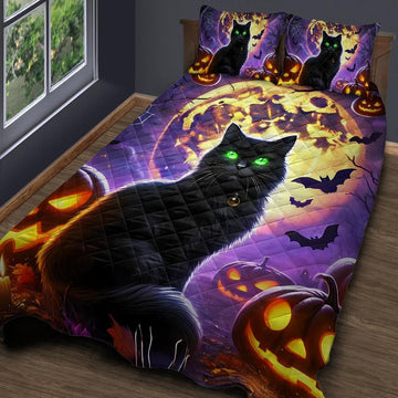 Halloween Black Cat Witchy Quilt Bedding Set-MoonChildWorld