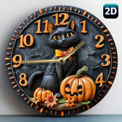 Halloween Black Cat Wooden Wall Clock Witchy Cat Clock Home Decor-MoonChildWorld