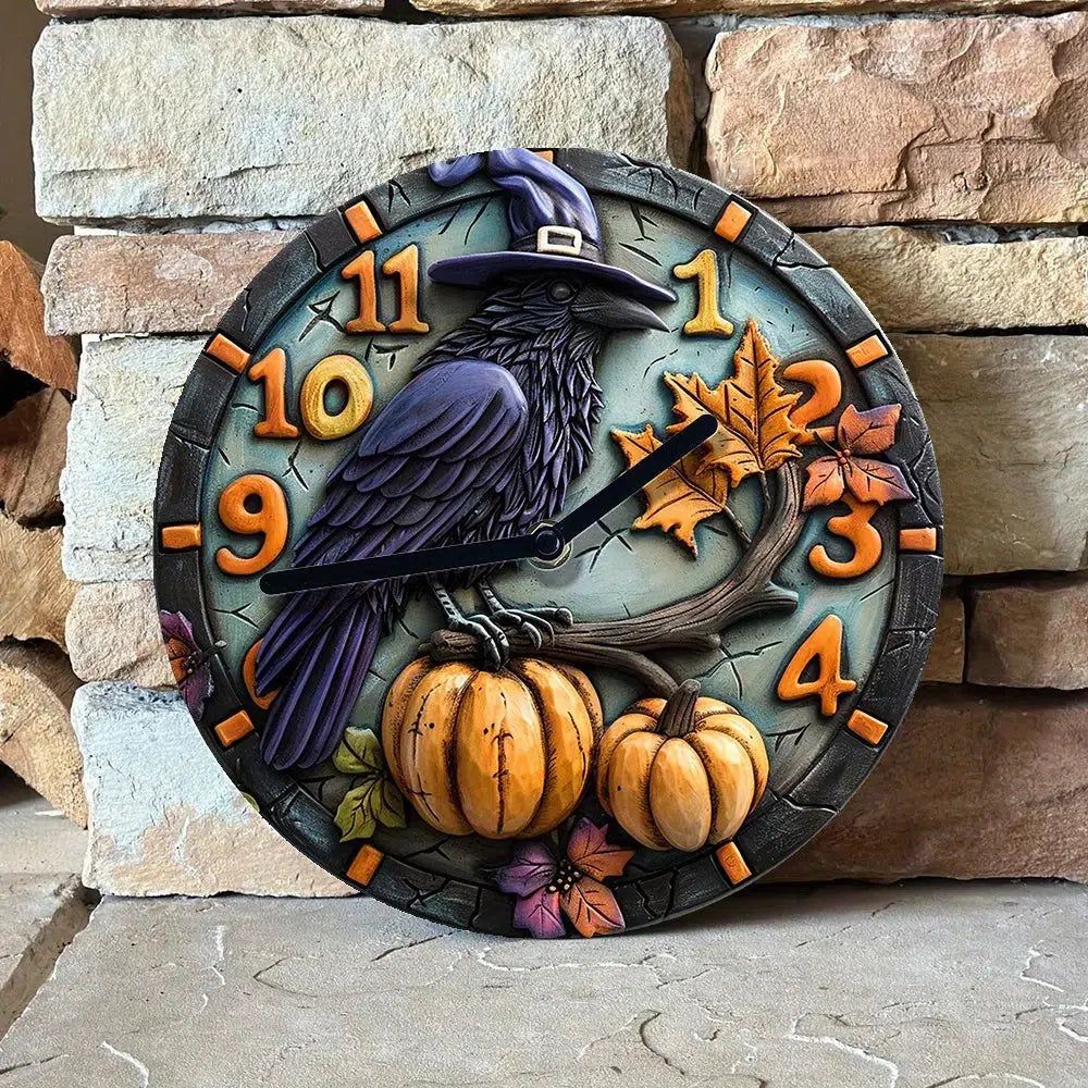 Halloween Black Raven Wall Clock Gothic Crow Wall Clock