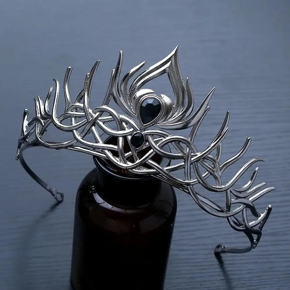 Halloween Black Spider Gothic Crown Witch Tiaras Hair Accessories-MoonChildWorld