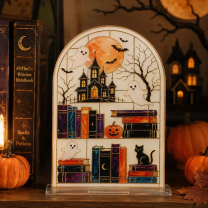 Halloween Bookshelf Table Sign, Skeleton Pumpkin Gothic Decor, product view 7 of 12