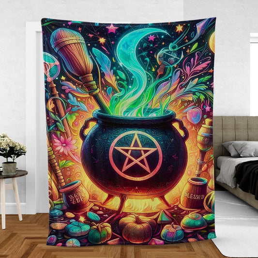Halloween Cauldron Witchy Blanket Spooky Home Decor-MoonChildWorld