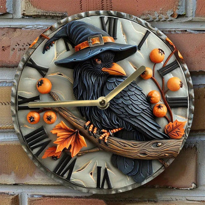 Halloween Crow Wall Clock Black Raven Witchy Wall Clock-MoonChildWorld