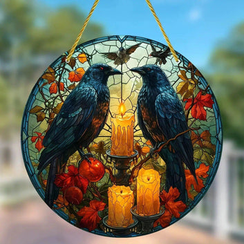 Halloween Dark Crow Suncatcher Gothic Raven Acrylic Round Sign-MoonChildWorld