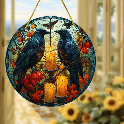 Halloween Dark Crow Suncatcher Gothic Raven Acrylic Round Sign-MoonChildWorld