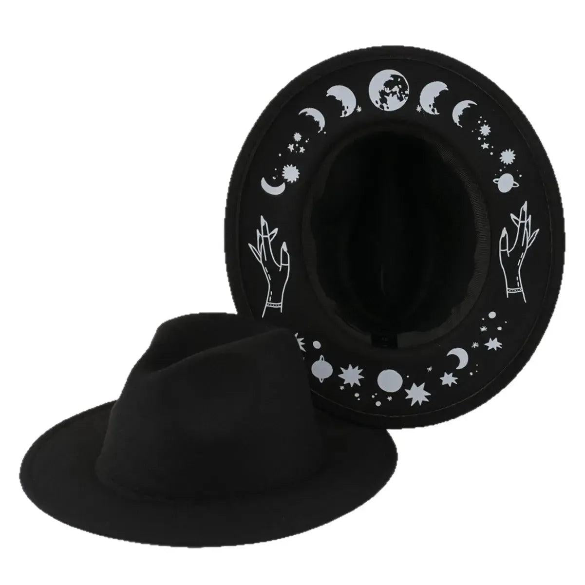 Halloween Dark Gothic Felt Fedoras Black Witch Hats-MoonChildWorld