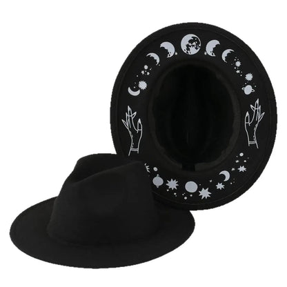 Halloween Dark Gothic Felt Fedoras Black Witch Hats-MoonChildWorld