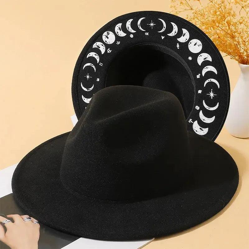 Halloween Dark Gothic Felt Fedoras Black Witch Hats-MoonChildWorld