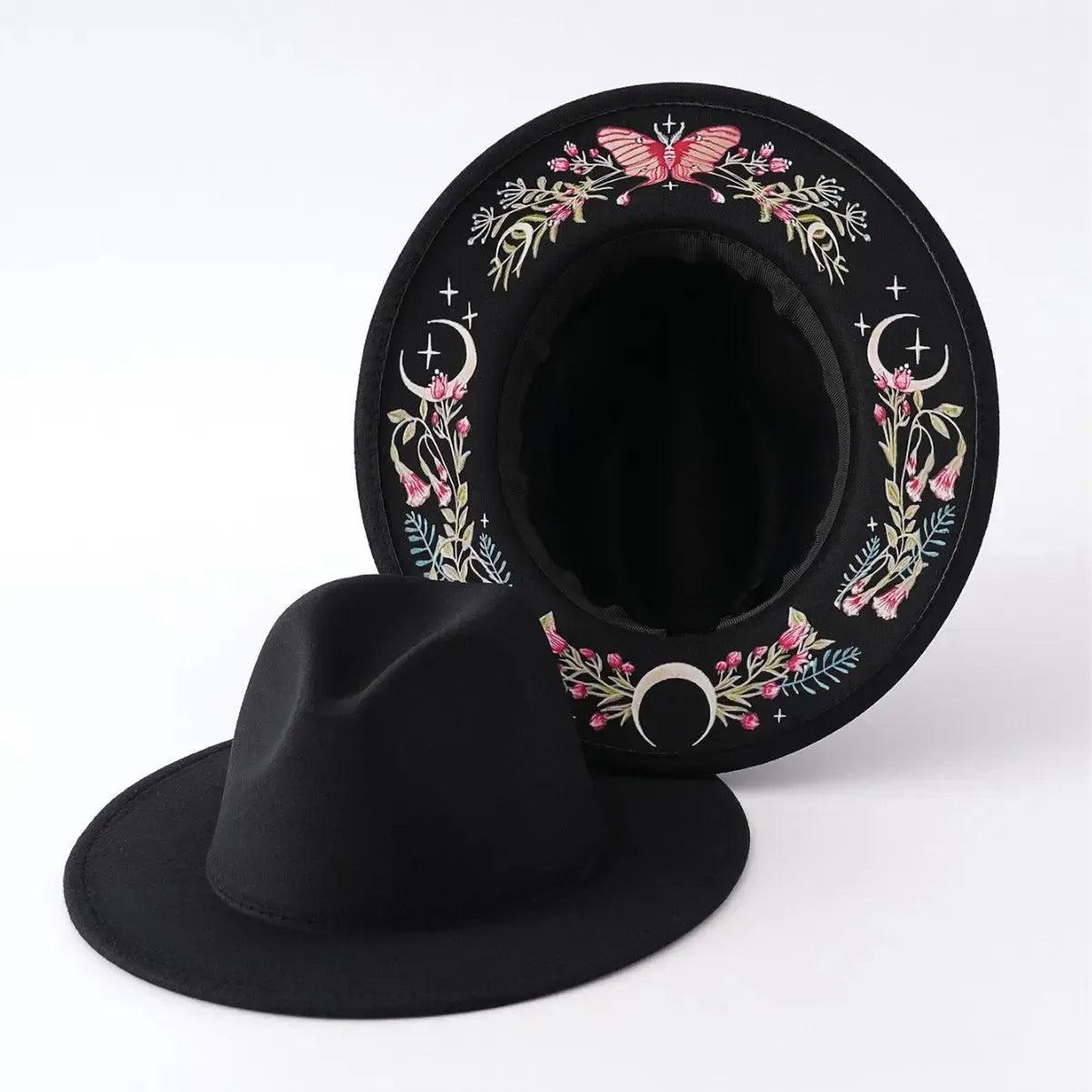 Halloween Dark Gothic Felt Fedoras Black Witch Hats-MoonChildWorld
