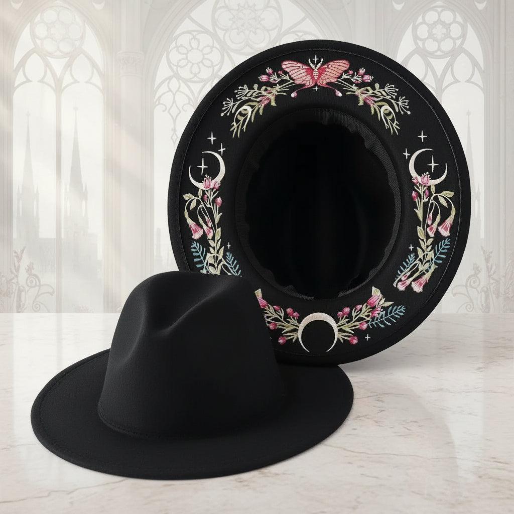 Halloween Dark Gothic Felt Fedoras Black Witch Hats-MoonChildWorld