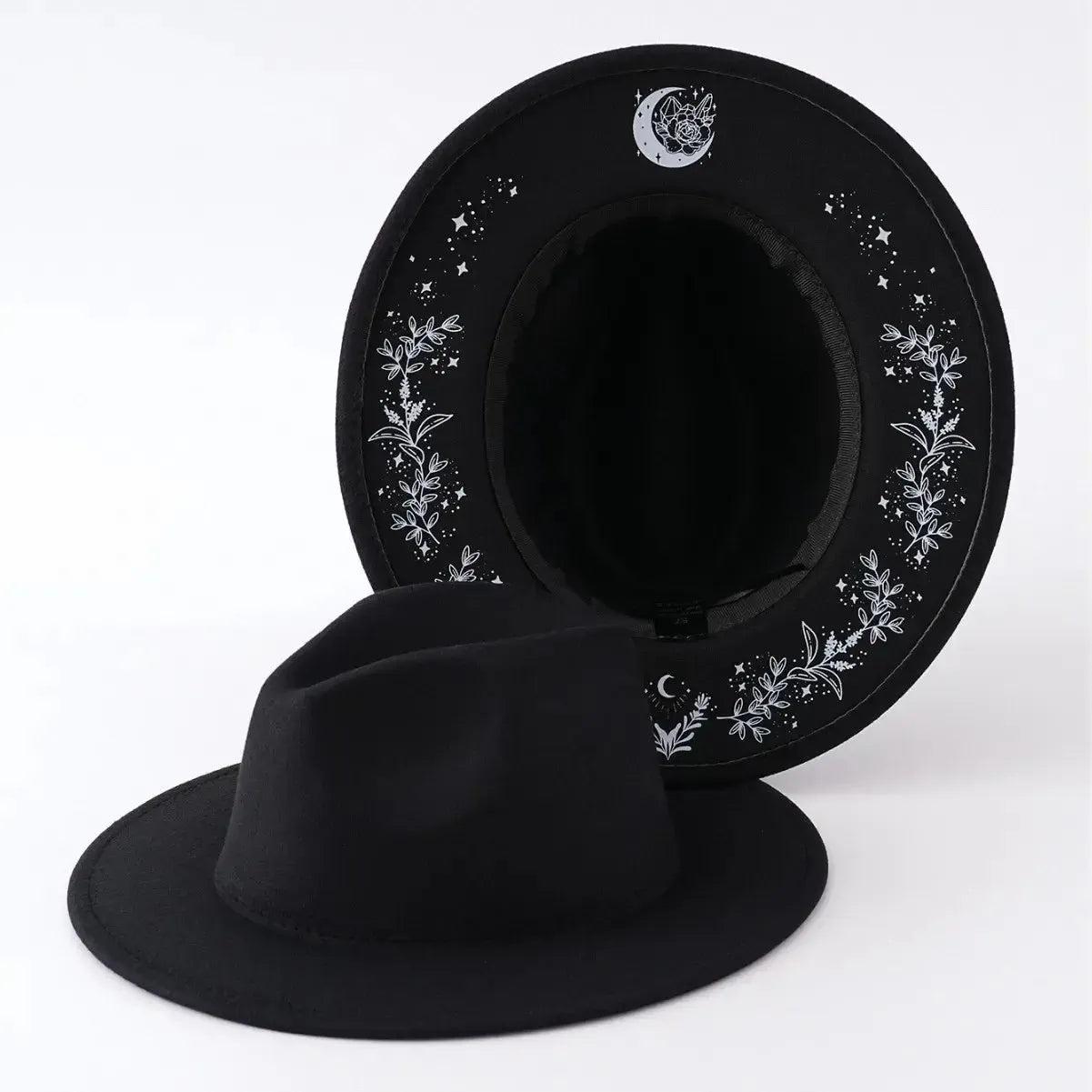 Halloween Dark Gothic Felt Fedoras Black Witch Hats-MoonChildWorld