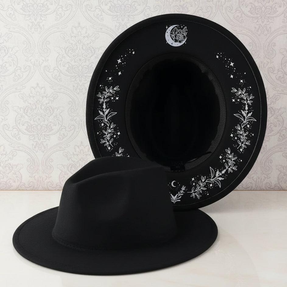 Halloween Dark Gothic Felt Fedoras Black Witch Hats-MoonChildWorld