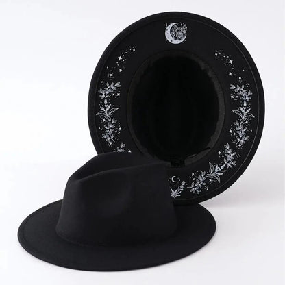 Halloween Dark Gothic Felt Fedoras Black Witch Hats-MoonChildWorld