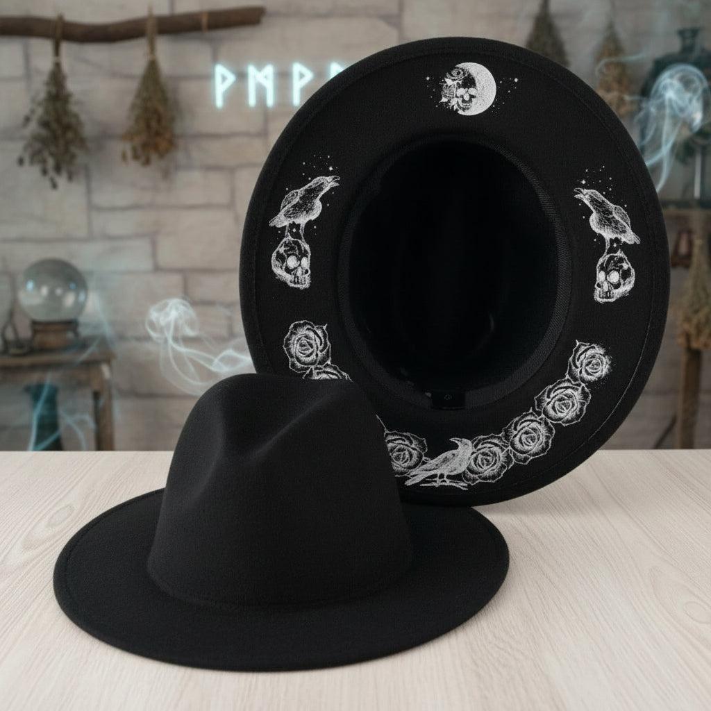 Halloween Dark Gothic Felt Fedoras Black Witch Hats-MoonChildWorld