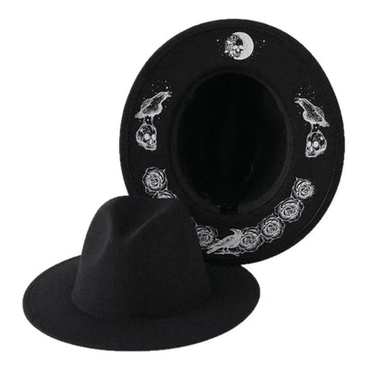 Halloween Dark Gothic Felt Fedoras Black Witch Hats-MoonChildWorld