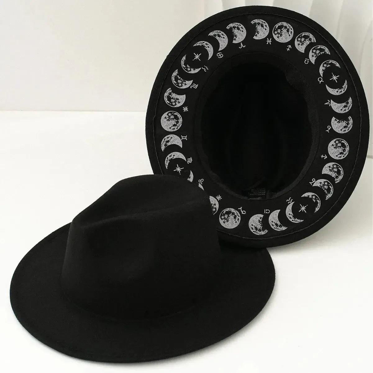 Halloween Dark Gothic Felt Fedoras Black Witch Hats-MoonChildWorld