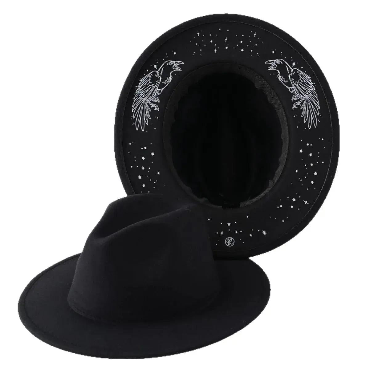 Halloween Dark Gothic Felt Fedoras Black Witch Hats-MoonChildWorld
