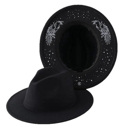 Halloween Dark Gothic Felt Fedoras Black Witch Hats-MoonChildWorld