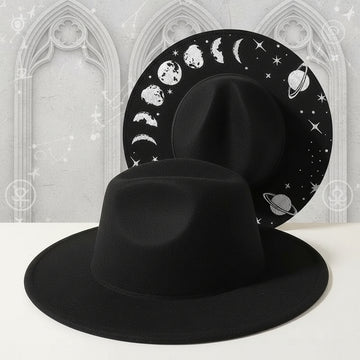 Halloween Dark Gothic Felt Fedoras Black Witch Hats-MoonChildWorld