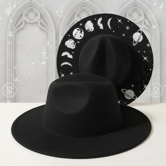 Halloween Dark Gothic Felt Fedoras Black Witch Hats-MoonChildWorld