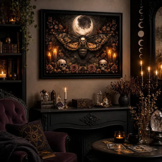 Halloween Death Moth Canvas Wall Art - Moon Moth Black Framed Print for Gothic Witch Decor_mockup_1.webp