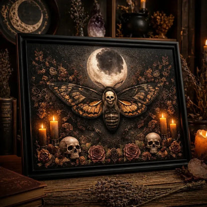 Halloween Death Moth Canvas Wall Art - Moon Moth Black Framed Print for Gothic Witch Decor_mockup_3.webp