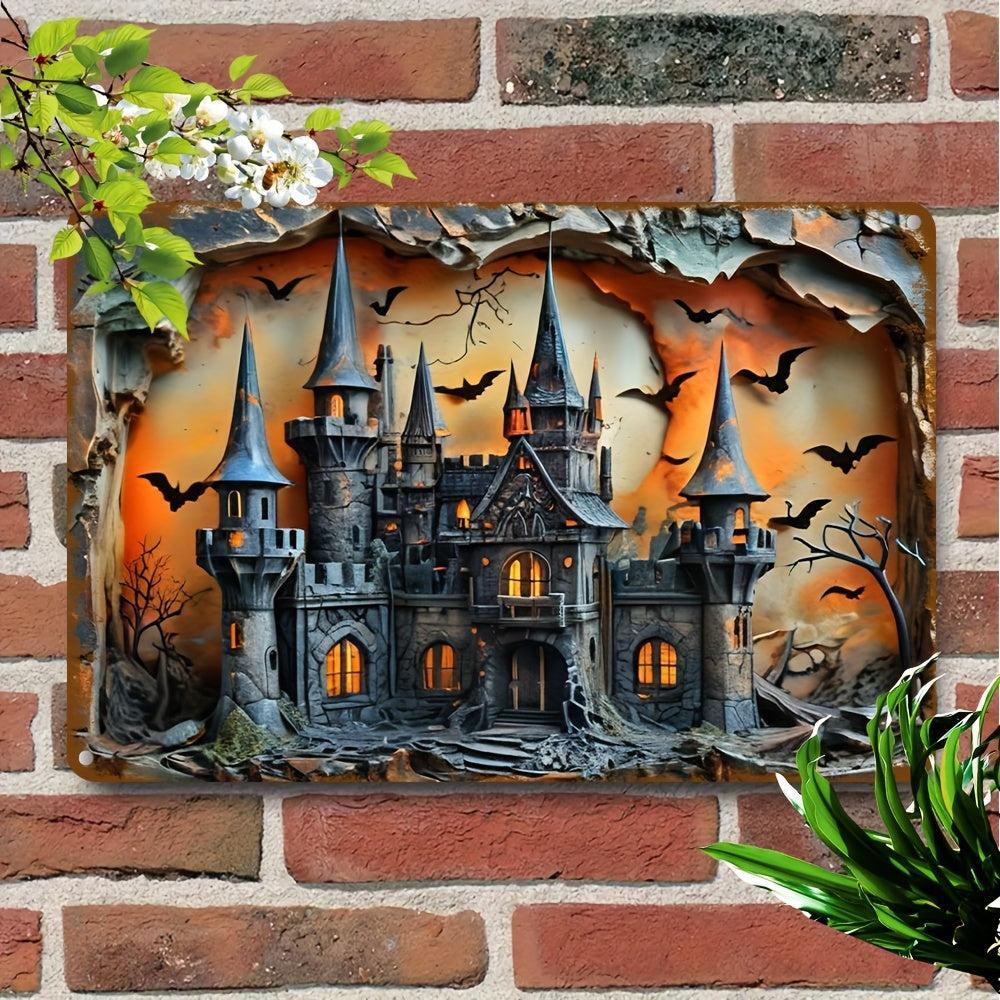 Halloween Decorative Sign Haunted Castle Wall Art Witch Castle Metal Sign-MoonChildWorld