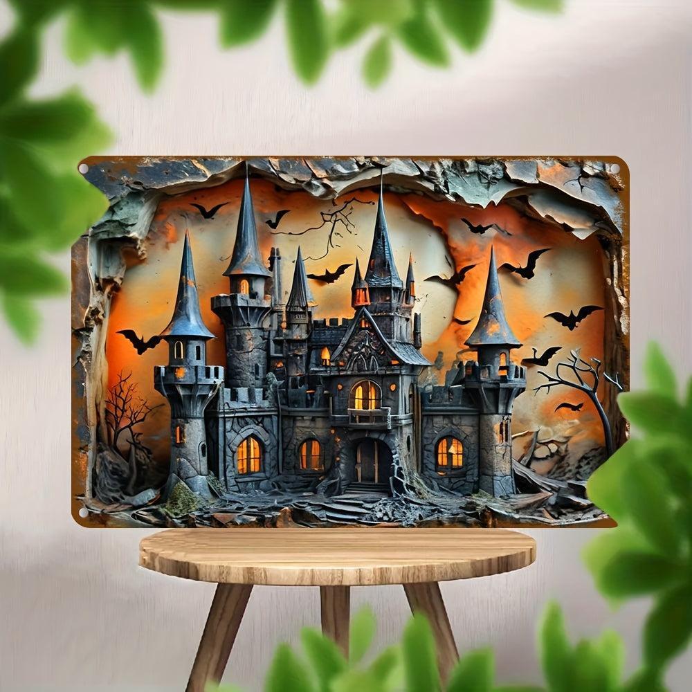 Halloween Decorative Sign Haunted Castle Wall Art Witch Castle Metal Sign-MoonChildWorld