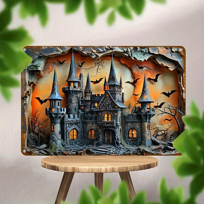 Halloween Decorative Sign Haunted Castle Wall Art Witch Castle Metal Sign-MoonChildWorld
