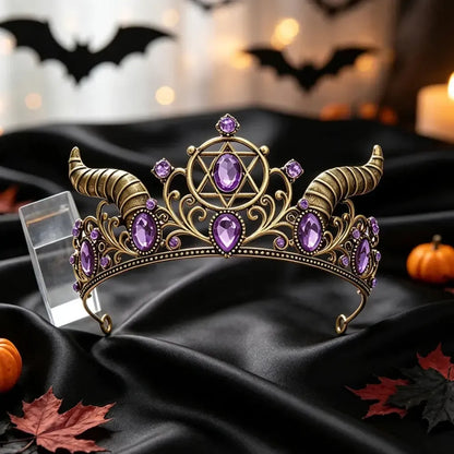Demon Horn Pentagram Crown Witch Tiara Headpiece-MoonChildWorld