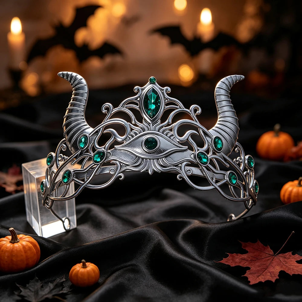 Demon horn tiara worn as gothic Halloween headwear