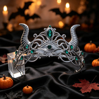 Demon horn tiara worn as gothic Halloween headwear