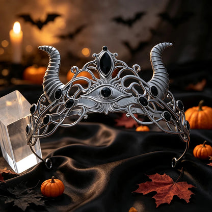 Antiqued metal detail on the demon horn headband