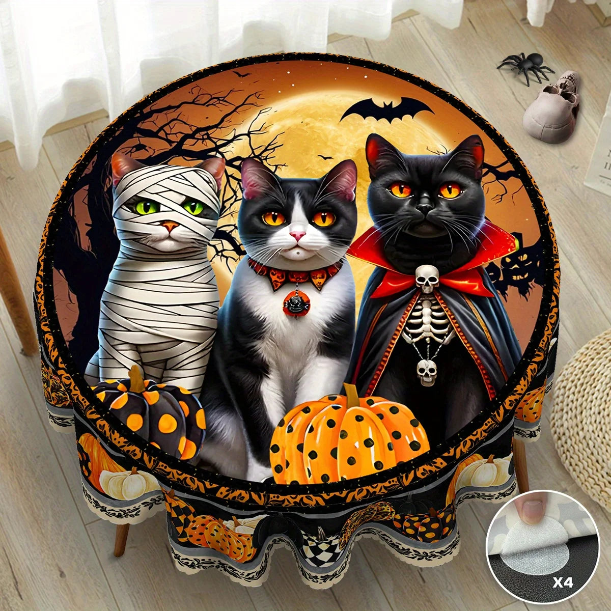 Halloween Ghost Cat Pumpkin Tablecloth Spooky Table Decor-MoonChildWorld