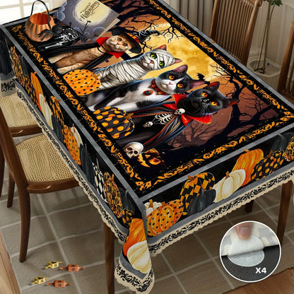 Halloween Ghost Cat Pumpkin Tablecloth Spooky Table Decor-MoonChildWorld