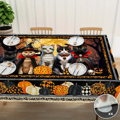 Halloween Ghost Cat Pumpkin Tablecloth Spooky Table Decor-MoonChildWorld