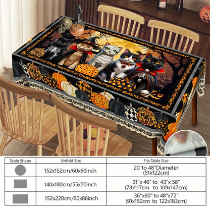 Halloween Ghost Cat Pumpkin Tablecloth Spooky Table Decor-MoonChildWorld