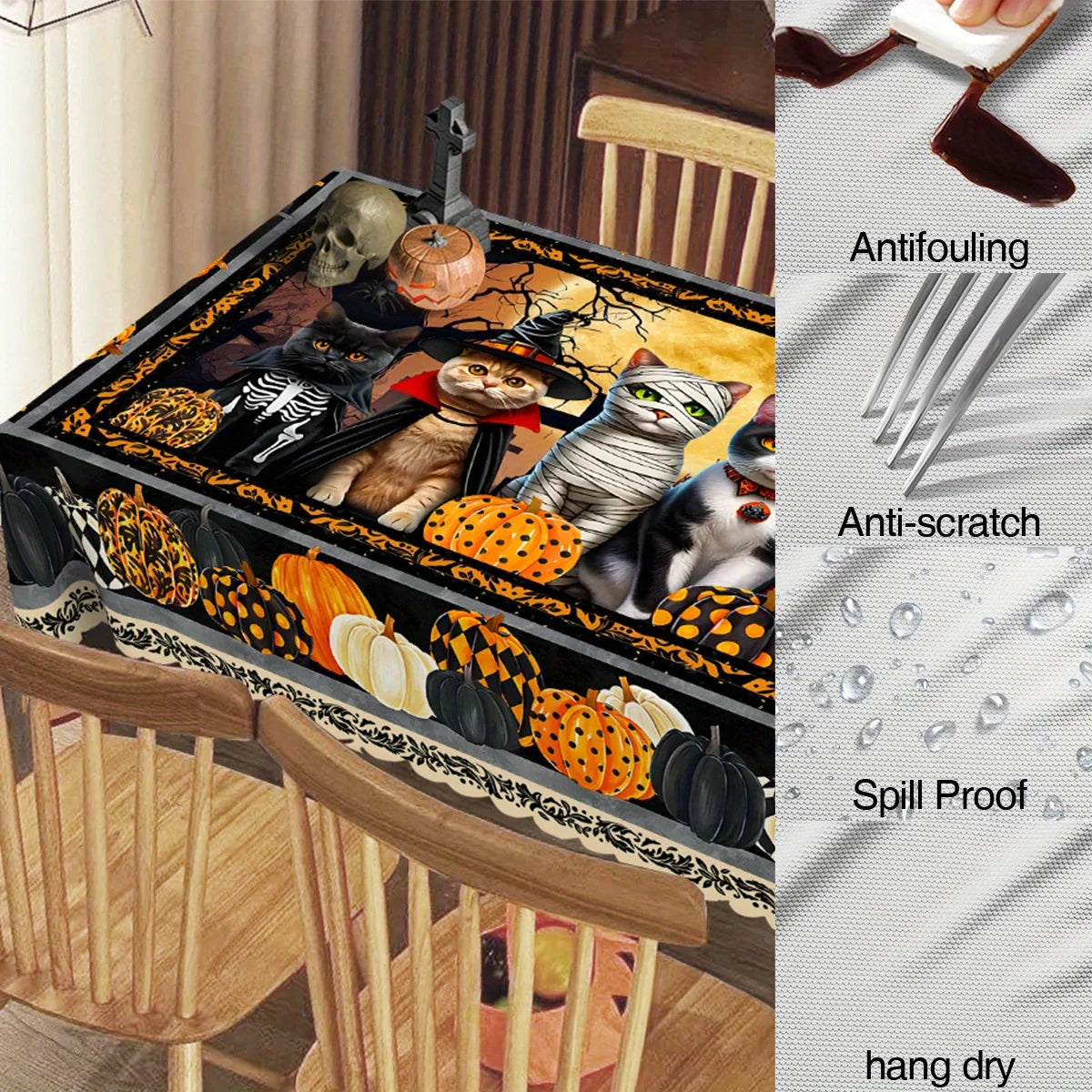 Halloween Ghost Cat Pumpkin Tablecloth Spooky Table Decor-MoonChildWorld