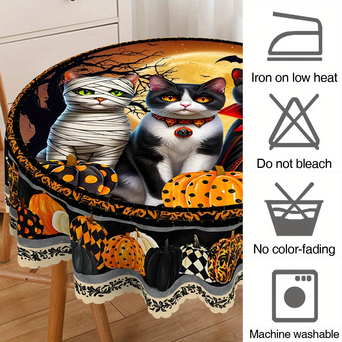 Halloween Ghost Cat Pumpkin Tablecloth Spooky Table Decor-MoonChildWorld