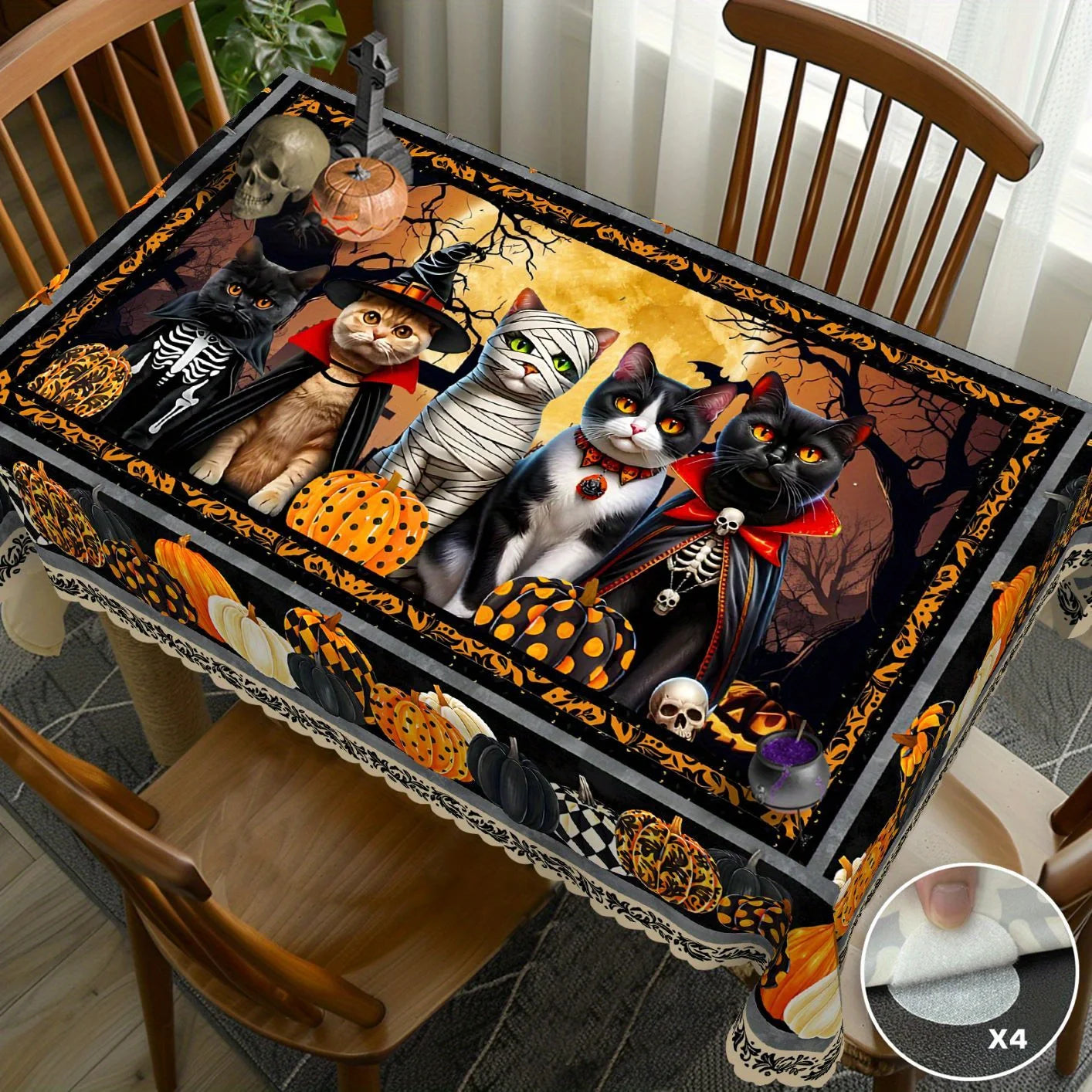 Halloween Ghost Cat Pumpkin Tablecloth Spooky Table Decor-MoonChildWorld