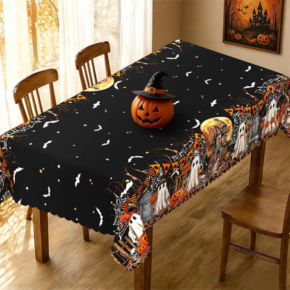 Halloween Ghost Pumpkin Spider Web Rectangle Tablecloth-MoonChildWorld