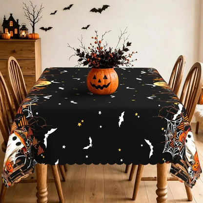 Halloween Ghost Pumpkin Spider Web Rectangle Tablecloth-MoonChildWorld