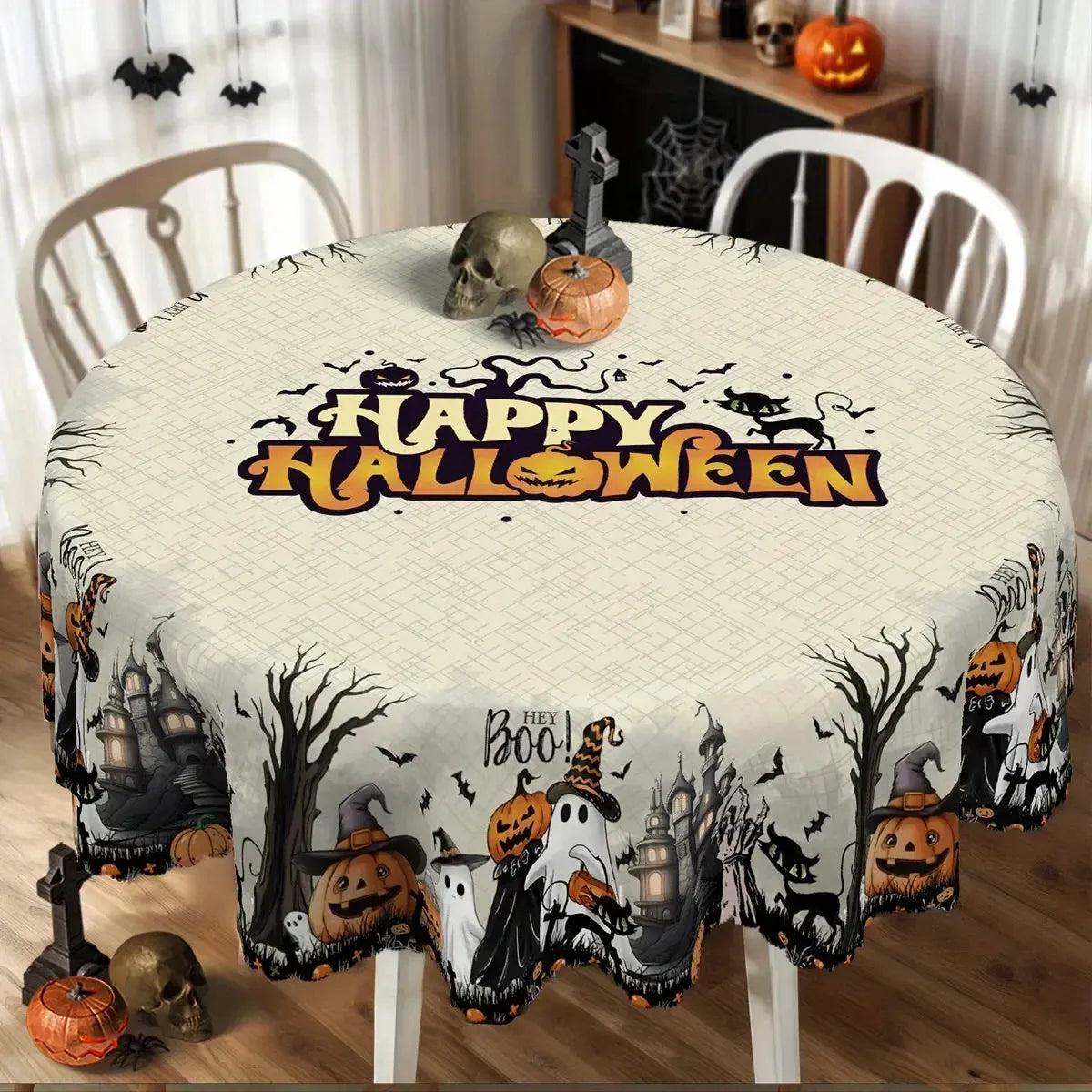 Halloween Ghosts Black Cats Spooky Tablecloth Gothic Table Decor Witch Home Decorations-MoonChildWorld