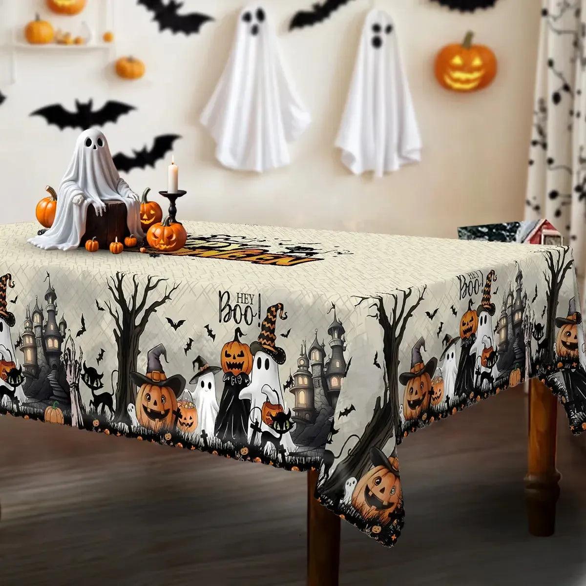 Halloween Ghosts Black Cats Spooky Tablecloth Gothic Table Decor Witch Home Decorations-MoonChildWorld