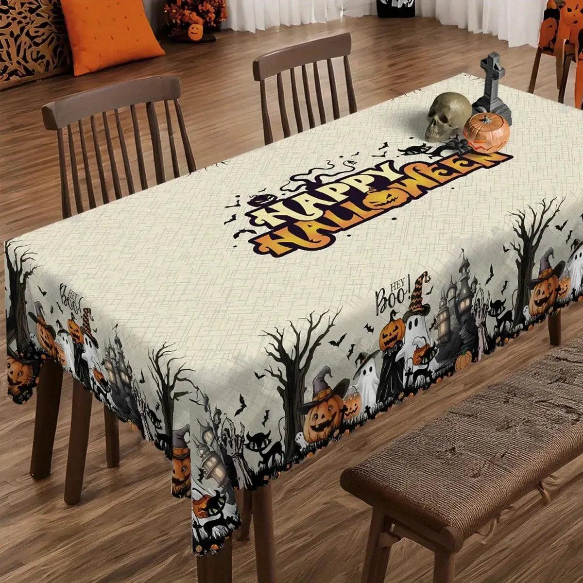 Halloween Ghosts Black Cats Spooky Tablecloth Gothic Table Decor Witch Home Decorations-MoonChildWorld
