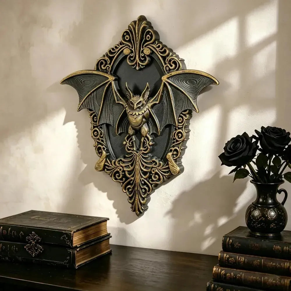 Gothic bat relief wall plaque with baroque carved border